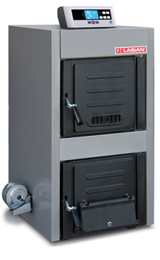 LASIAN SOLIMAX PLUS 40 caldera de hierro fundido  leña y carbon con panel electrónico y ventilador de 43/48 kw.