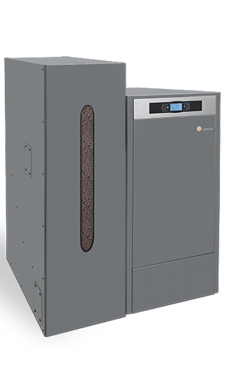 DOMUSA BIOCLASS NG 25 caldera de pellets de 25,3  Kw solo calefacción, con depósito L NG de 544 l. con camara de combustión de acero inox., intercambiador tubular, rendimiento de hasta un 95%