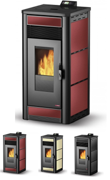 LASIAN MILOS PLUS de 3,6 a 12 Kw. (hueso de oliva, pellets de olivo, pellet de madera con alto porcentaje de cenizas, cáscara de almendra triturada, etc.), calentamiento mediante aire canalizado, de 12 KW de potencia térmica máxima. Capacidad de calentami