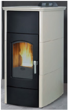 GREENHEISS TINA PLUS de 18,5 Kw.  Acabados antracita, cuero, plata, salmon ,marfil  y rojo burdeos Depósito de pellet de 35 Kg.con programación semanal y mando a distancia.