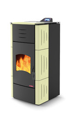 LASIAN HELENS de 5,6 a 25 Kw.(pellet y policombustibles) calentamiento mediante agua, de 25 KW de potencia térmica máxima. Capacidad de calentamiento de 430 m3 (modelos en burdeos y beige) programable, con bomba, vaso de expansión, válvula de seguridad, p