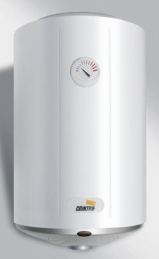 COINTRA AURA-100  termo eléctrico con serpentin incorporado de 100 litros instalación vertical mural termostato regulable exterior, termómetro exterior, ánodo de magnesio, vaina y sonda de temperatura para control externo.